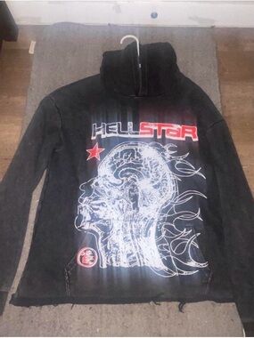 Hellstar Black Graphic Pullover Hoodie for Men
